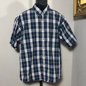 Whitefish Bay VINTAGE XL Blue Green White Plaid Short Sleeve Button Down Shirt
